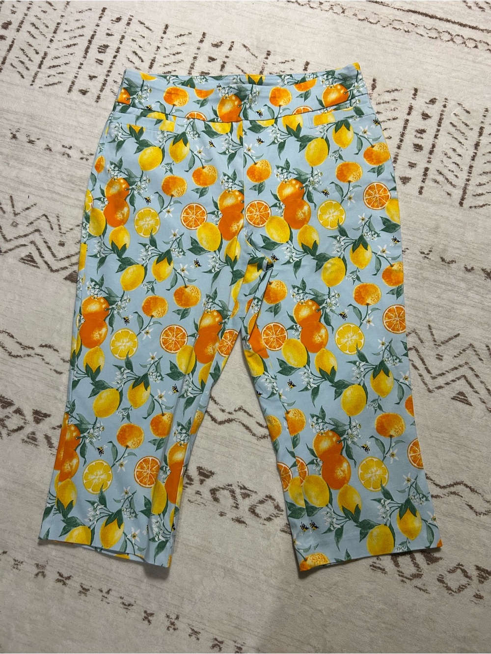 Kim Rogers Citrus Print Pull On Capri Pants Size 12 Stretch Coastal Resort - Picture 2 of 7